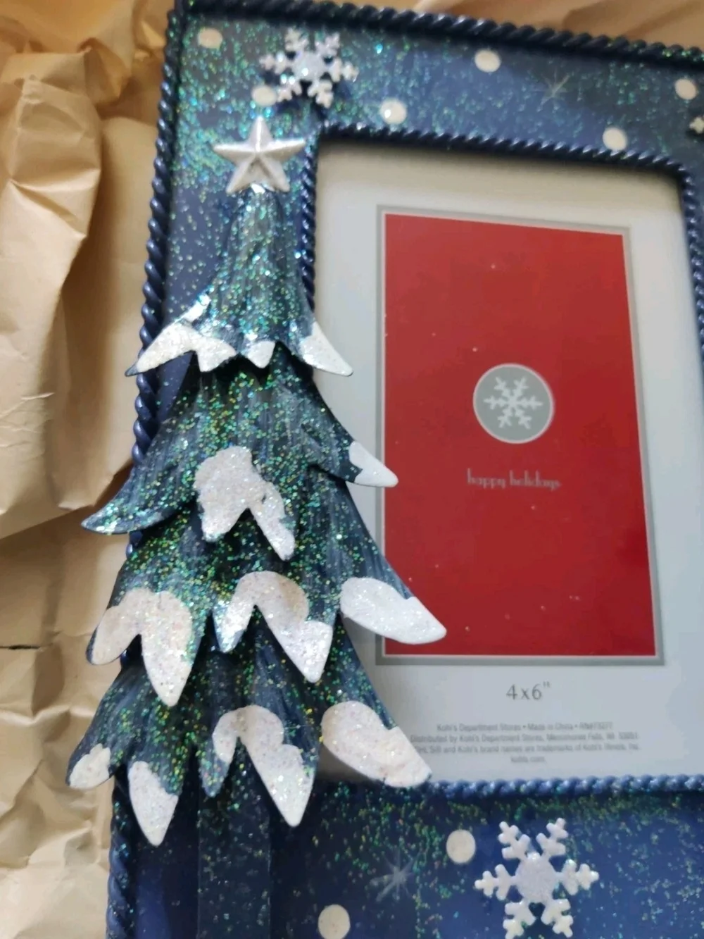Kohl's Blue Glitter Snowman & Tree Holiday Picture Frame